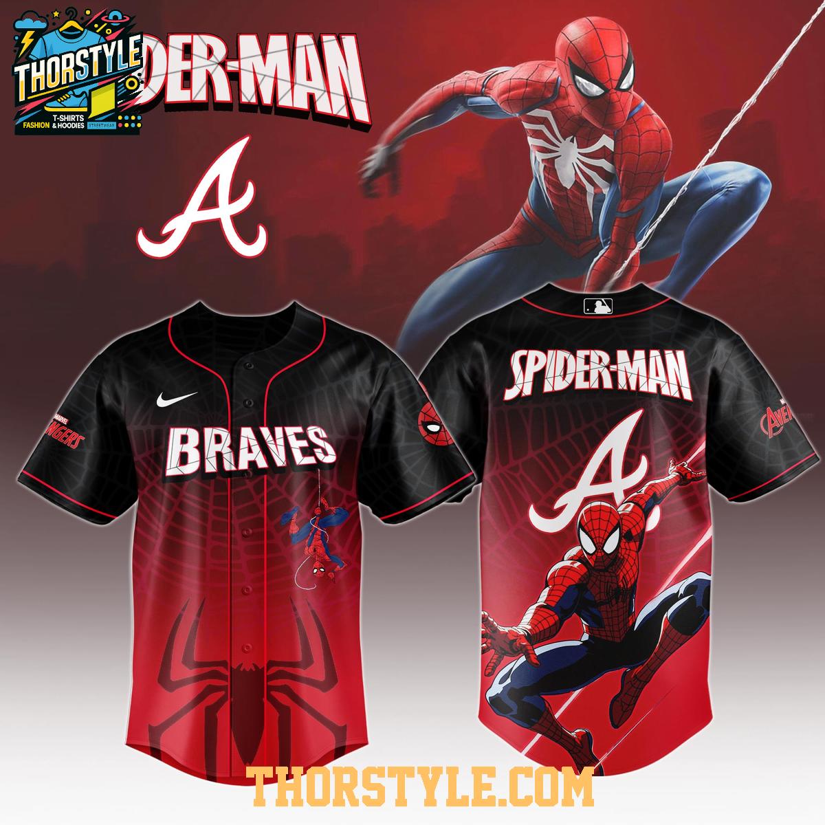 Atlanta Braves x Spider Man Game Night 2025 The Hero Baseball Jersey