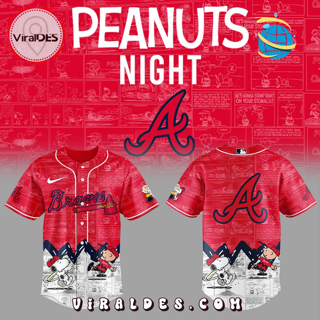 Atlanta Braves 75th Anniversary Peanuts Red Baseball Jersey