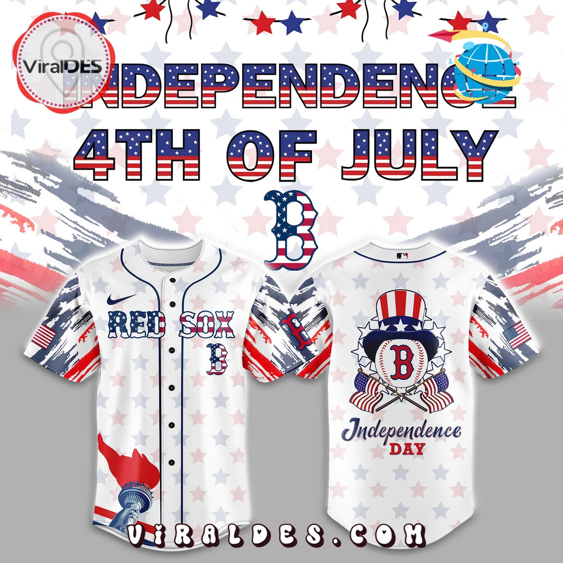 Boston Red Sox x 4th Of July Independence Baseball Jersey