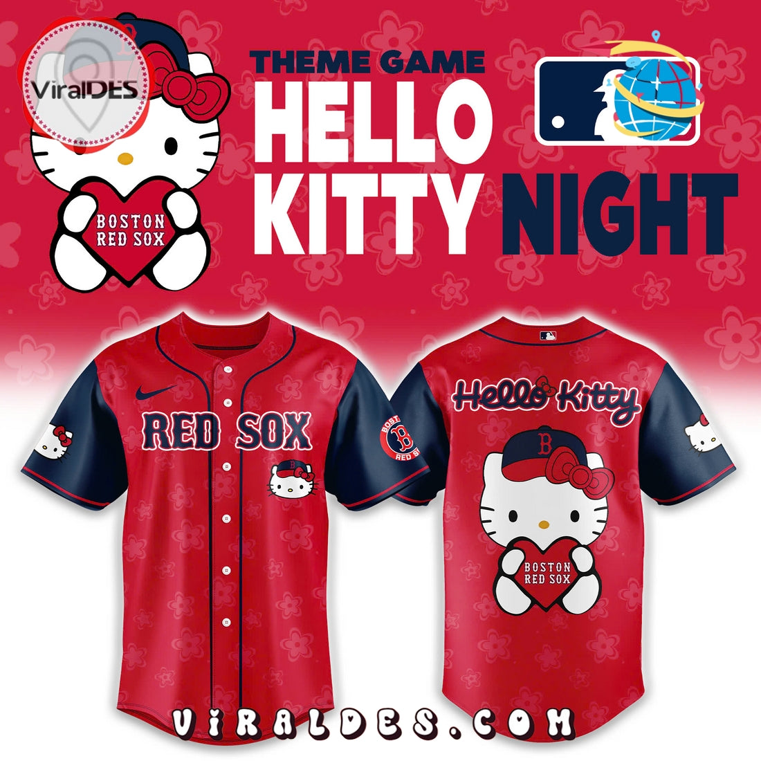 Boston Red Sox x Hello Kitty Night Red Baseball Jersey