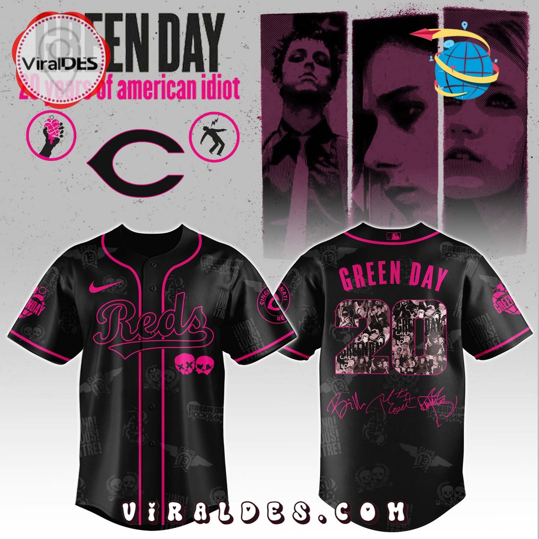 Cincinnati Reds MLB x Green Day 20th Anniversary Baseball Jersey