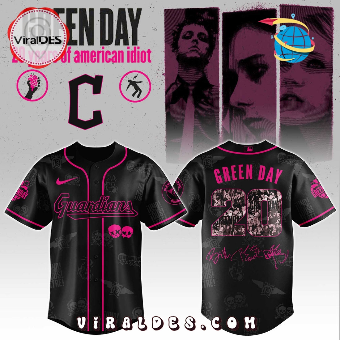 Cleveland Guardians MLB x Green Day 20th Anniversary Baseball Jersey