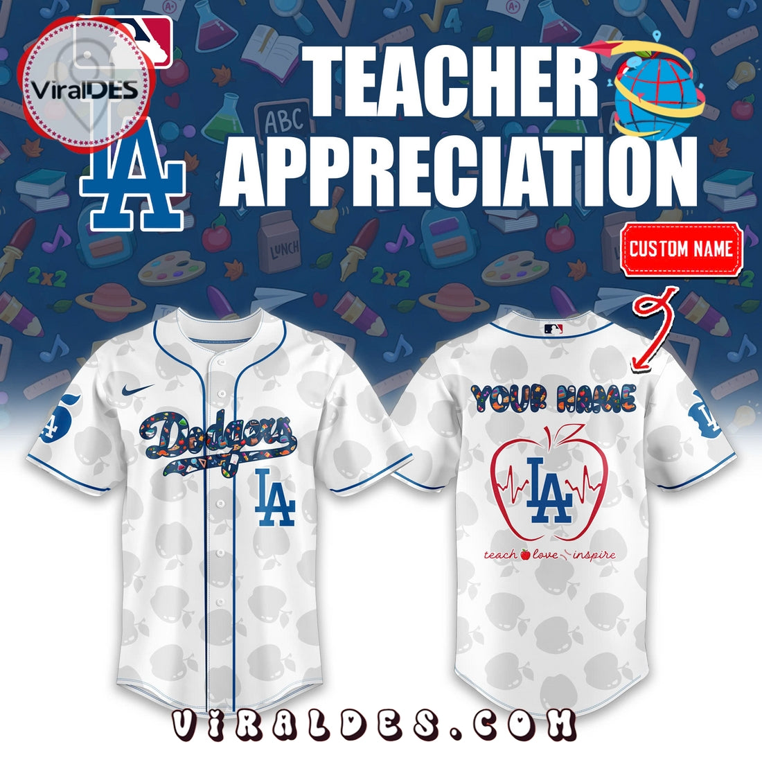 Custom Los Angeles Dodgers Teacher Night Baseball Jersey