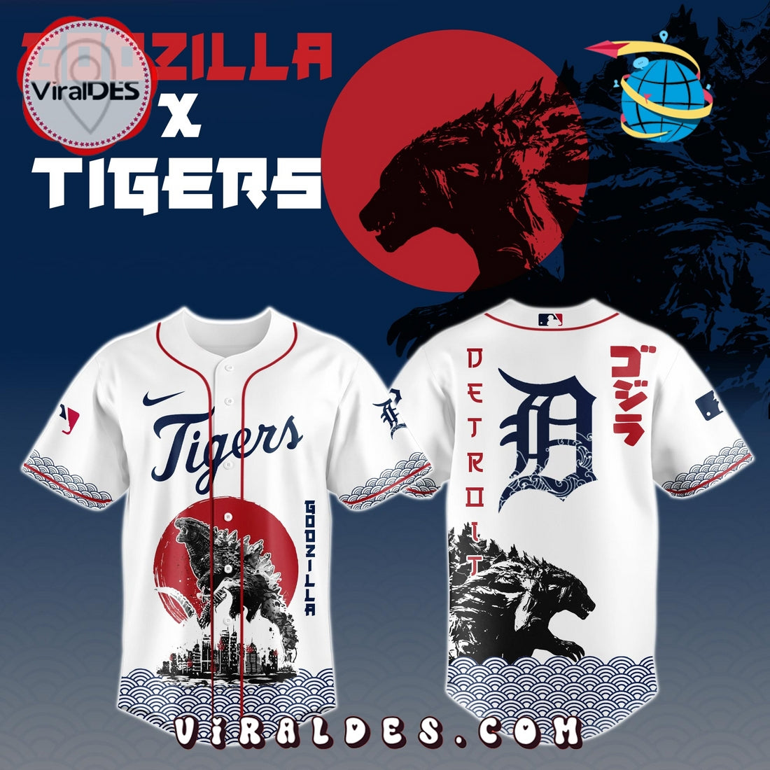 Detroit Tigers MLB x Godzilla Baseball Jersey