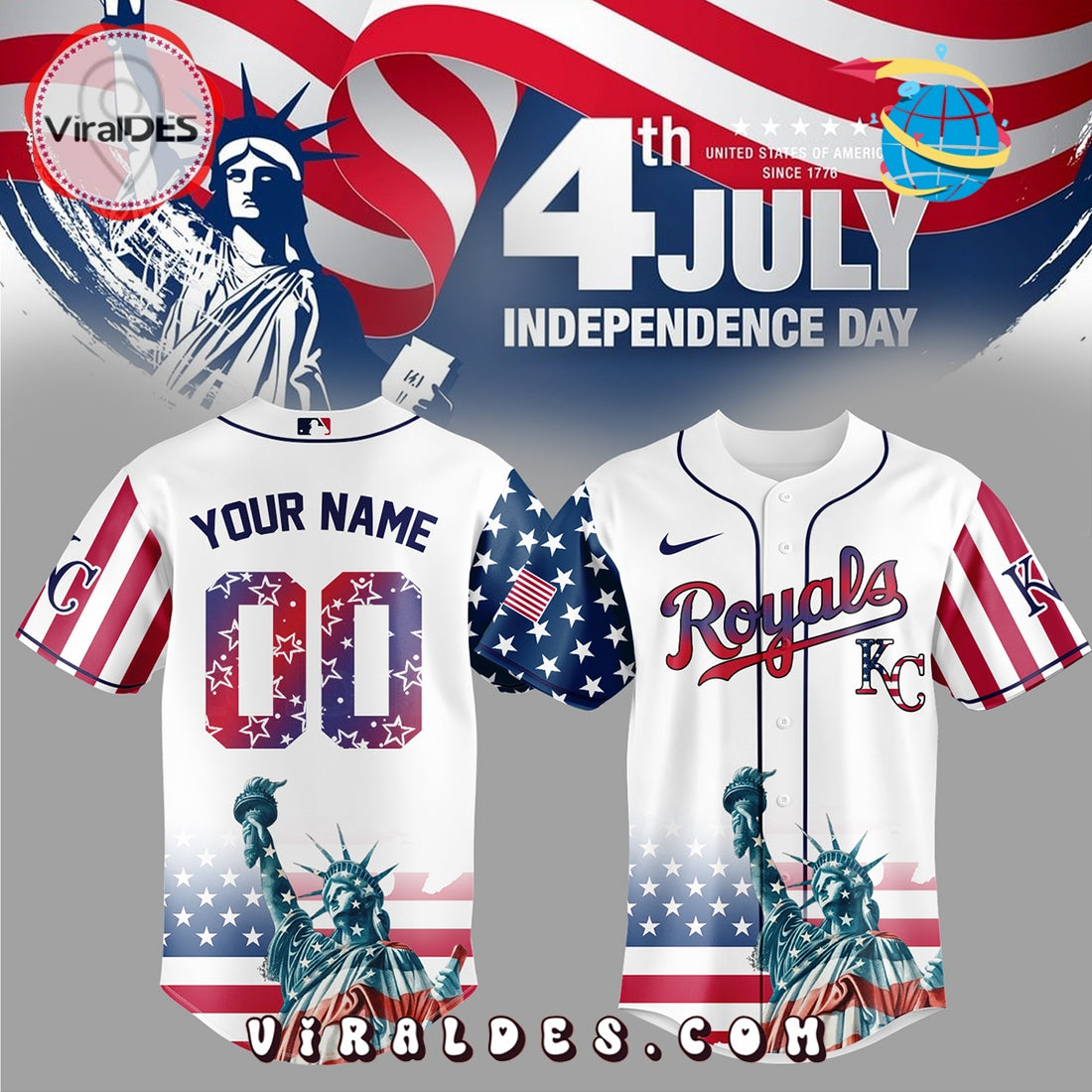 Kansas City Royals Custom Independence Day Baseball Jersey