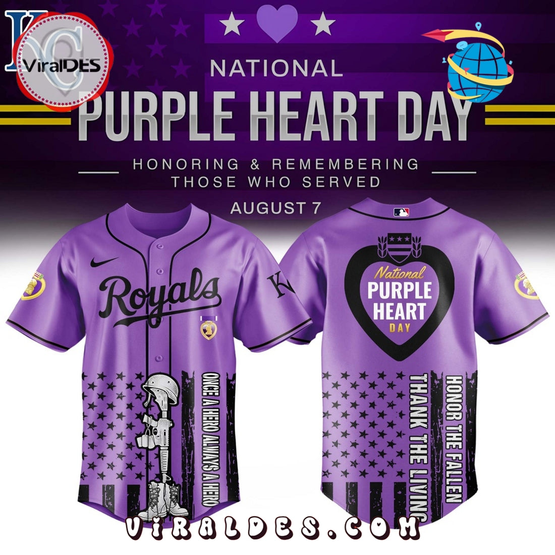 Kansas City Royals Purple Heart Day Baseball Jersey