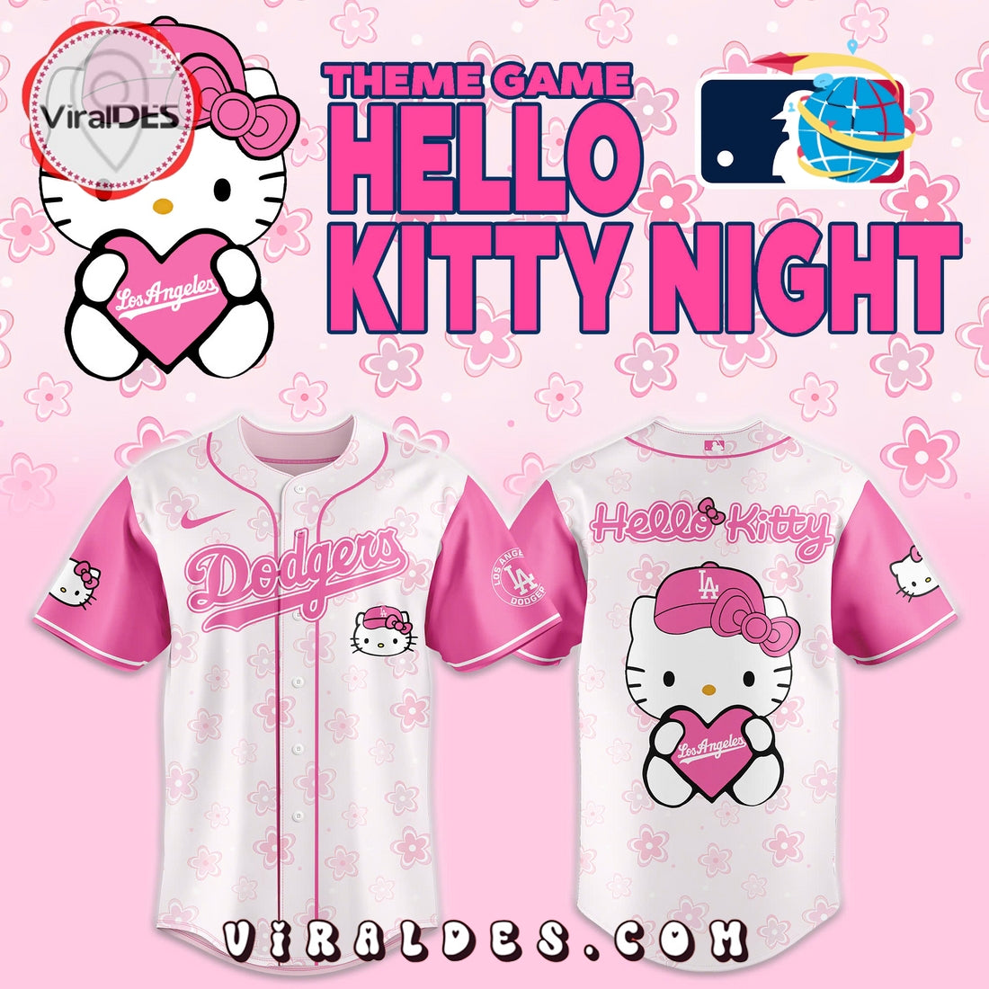 Los Angeles Dodgers x Hello Kitty Pink Baseball Jersey