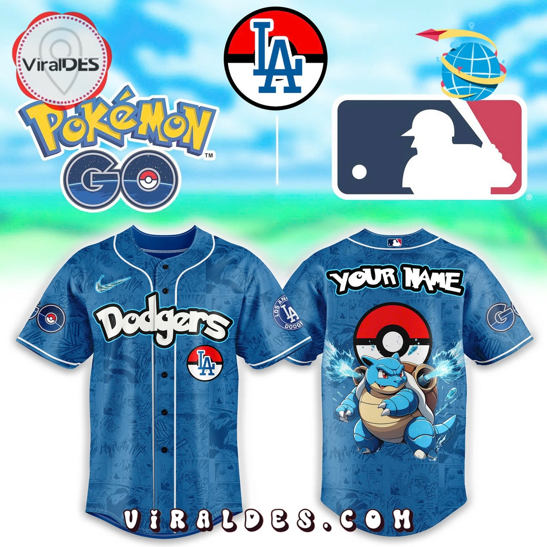 Los Angeles Dodgers x Pokemon Go Blastoise Baseball Jersey
