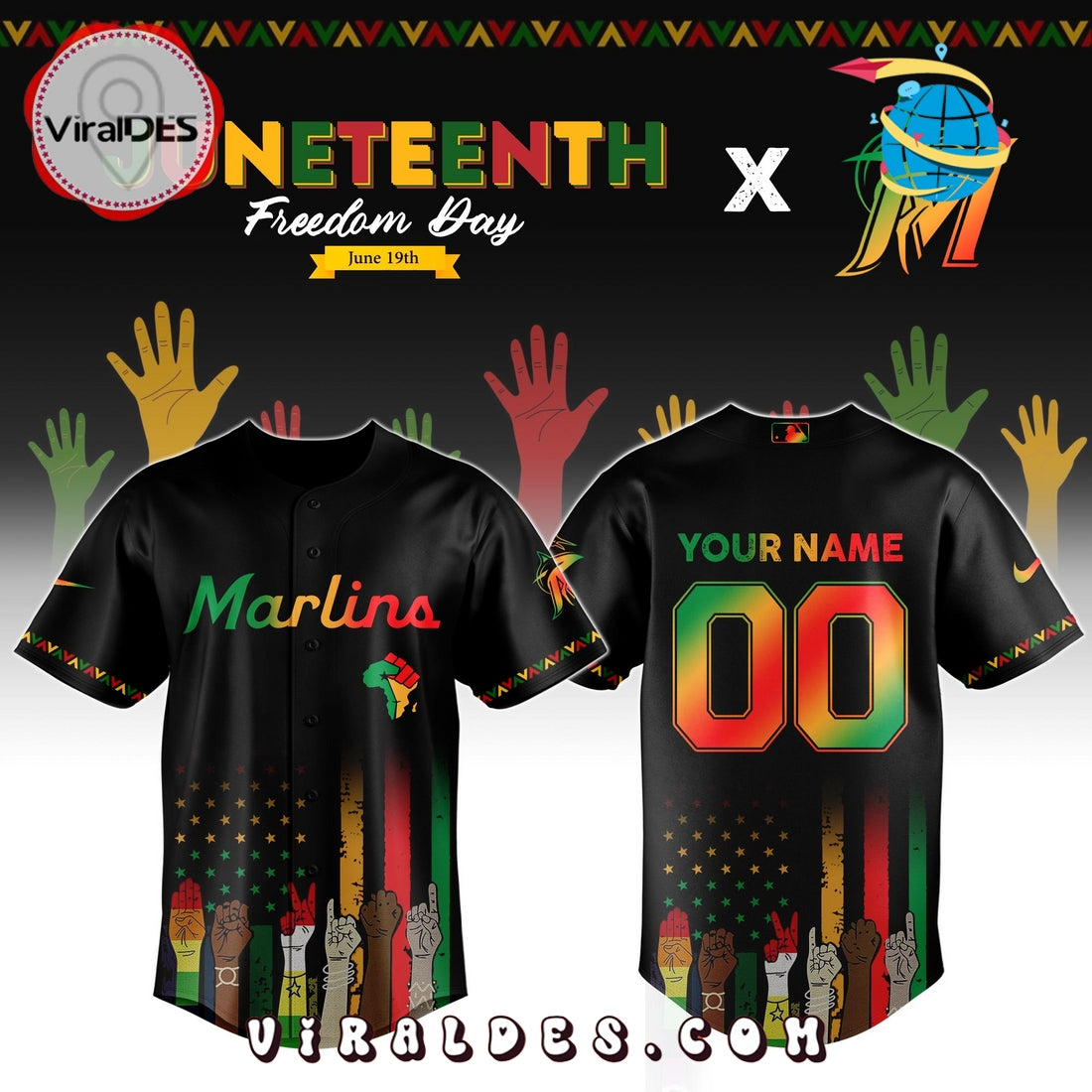 Miami Marlins Custom MLB Juneteenth Baseball Jersey