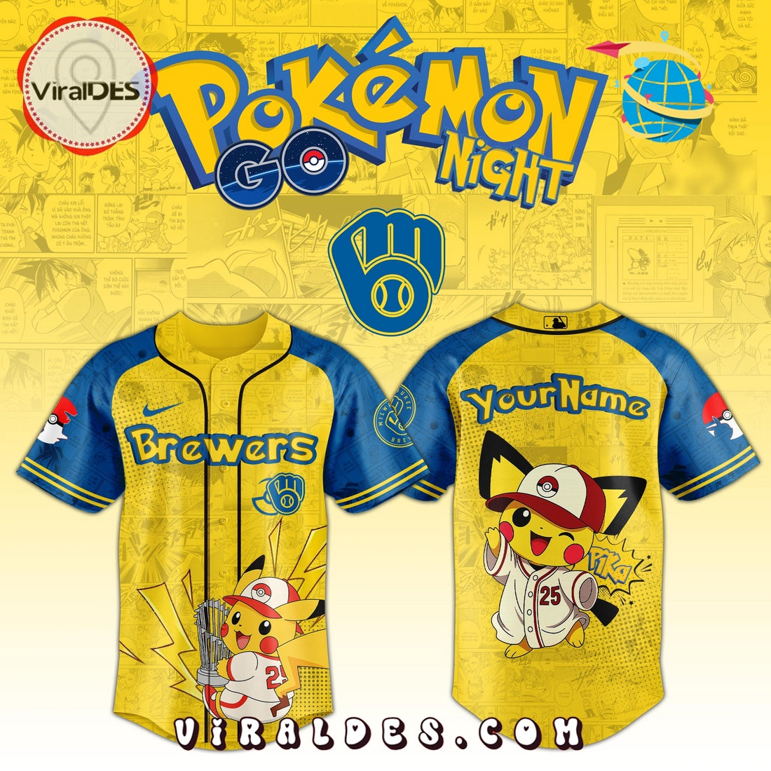 Milwaukee Brewers MLB Pokémon GO Night Baseball Jersey
