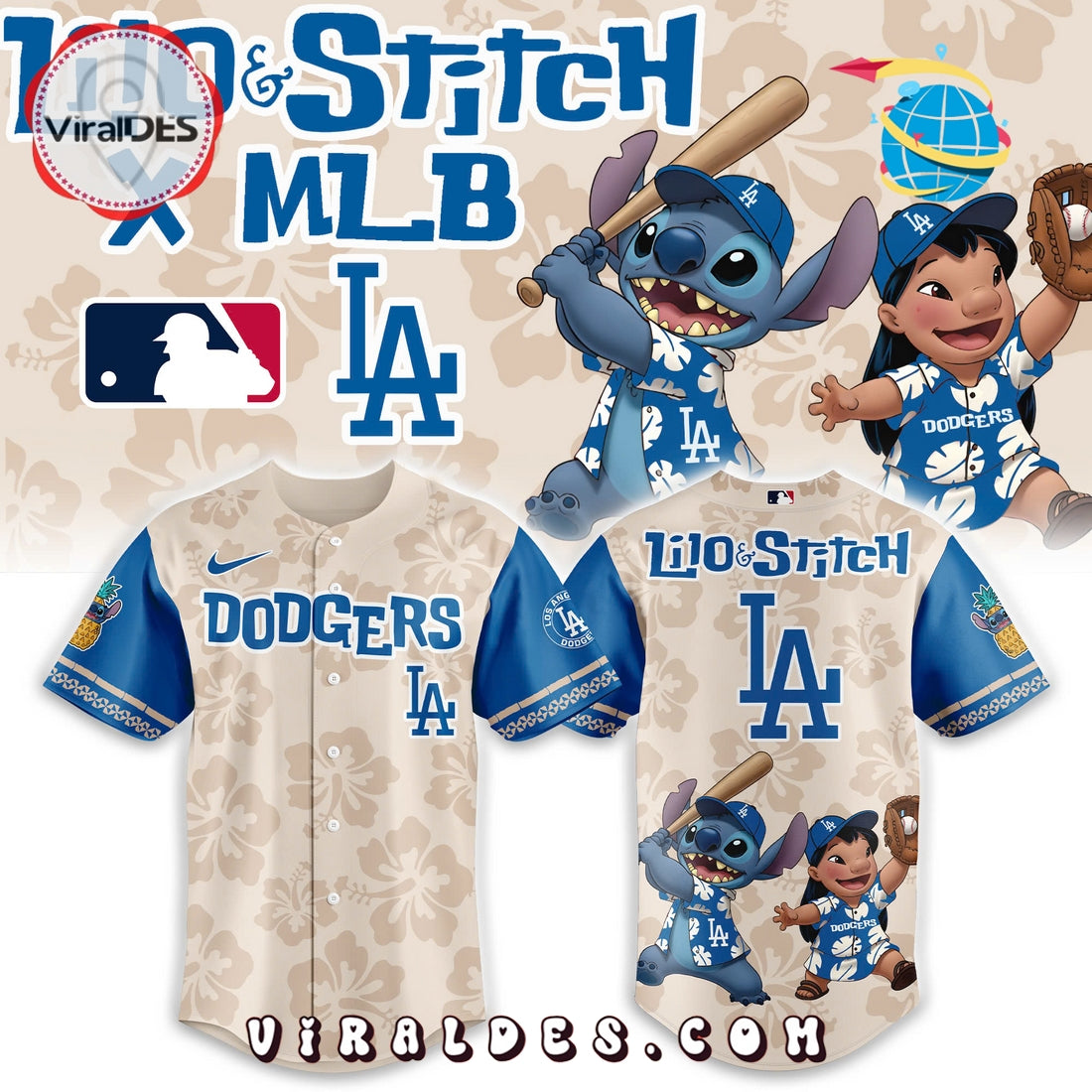 MLB Los Angeles Dodgers x Lilo & Stitch Baseball Jersey