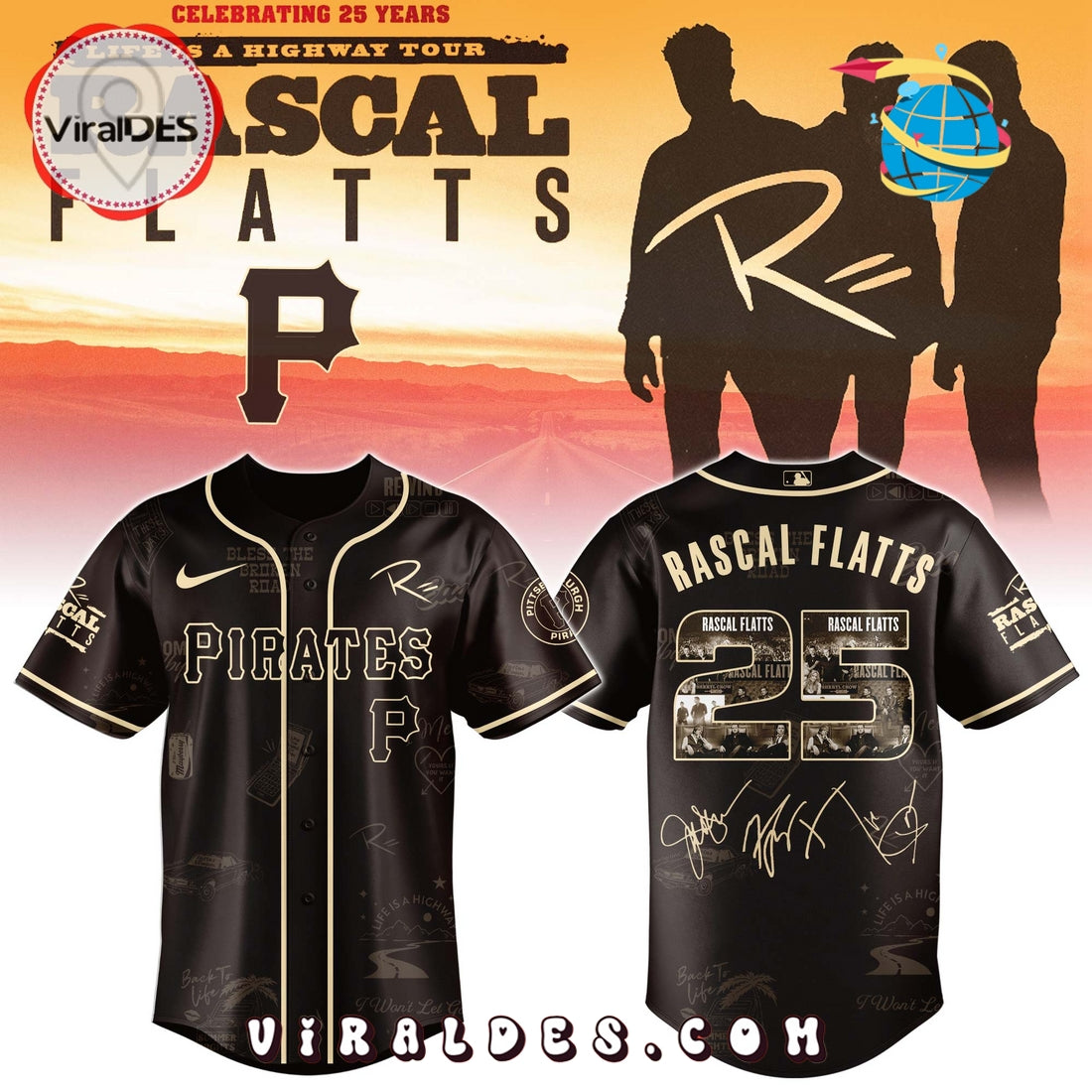Pittsburgh Pirates MLB x Rascal Flatts Life Is a Highway Tour Jersey