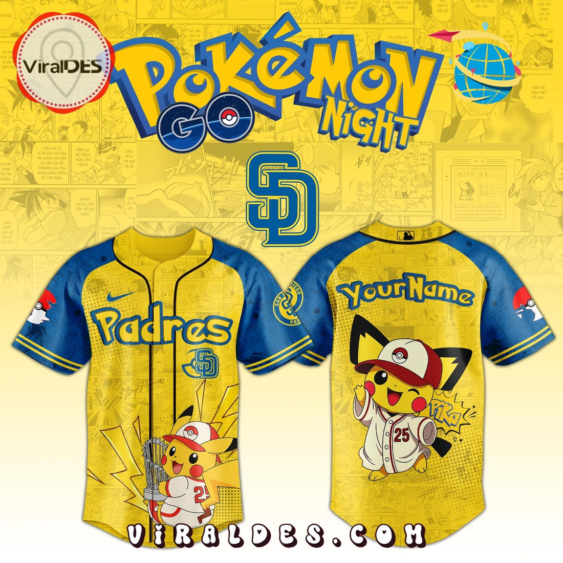 San Diego Padres MLB Pokémon GO Night Baseball Jersey