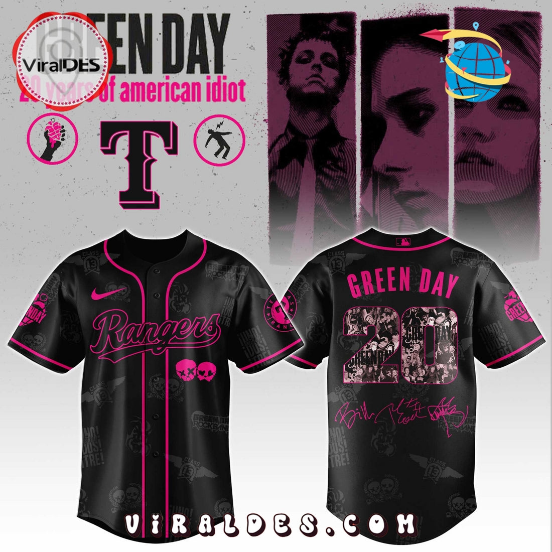 Texas Rangers MLB x Green Day 20th Anniversary Baseball Jersey