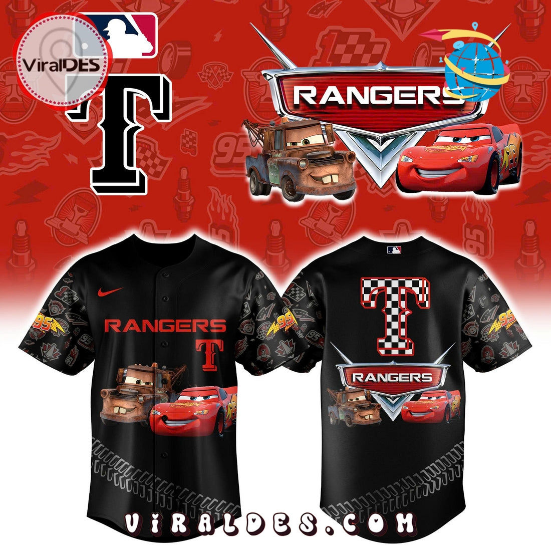 Texas Rangers x Lightning McQueen Baseball Jersey